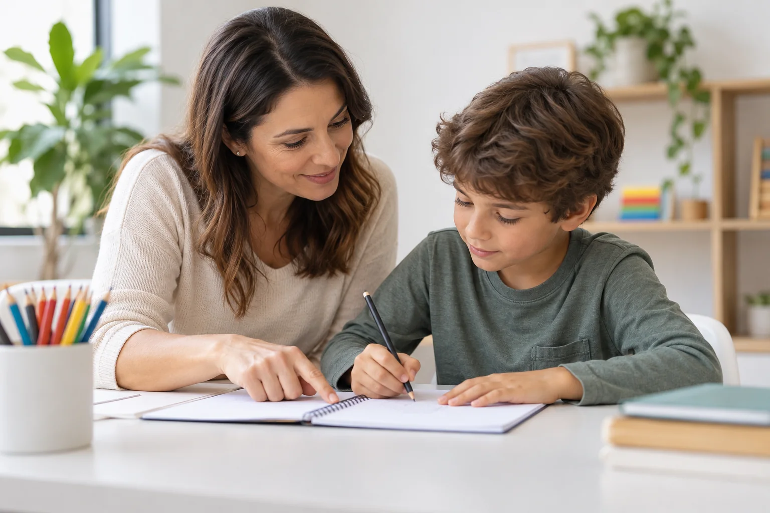 Imagem ilustrativa de apoio escolar individual com uma educadora e uma criança